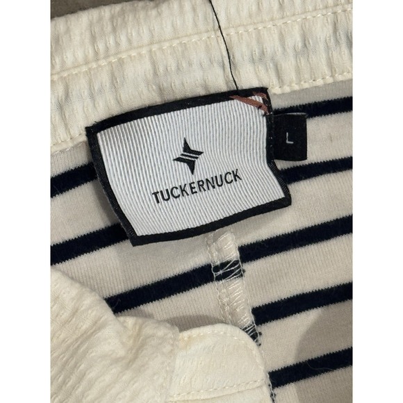 Tuckernuck Ashton Dress Navy Ivory Stripe Preppy Casual Polo V Neck Size L - Picture 5 of 7